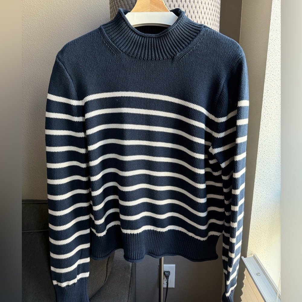 J. Crew New Heritage Rollneck Sweater - Dark Blue and White Stripe